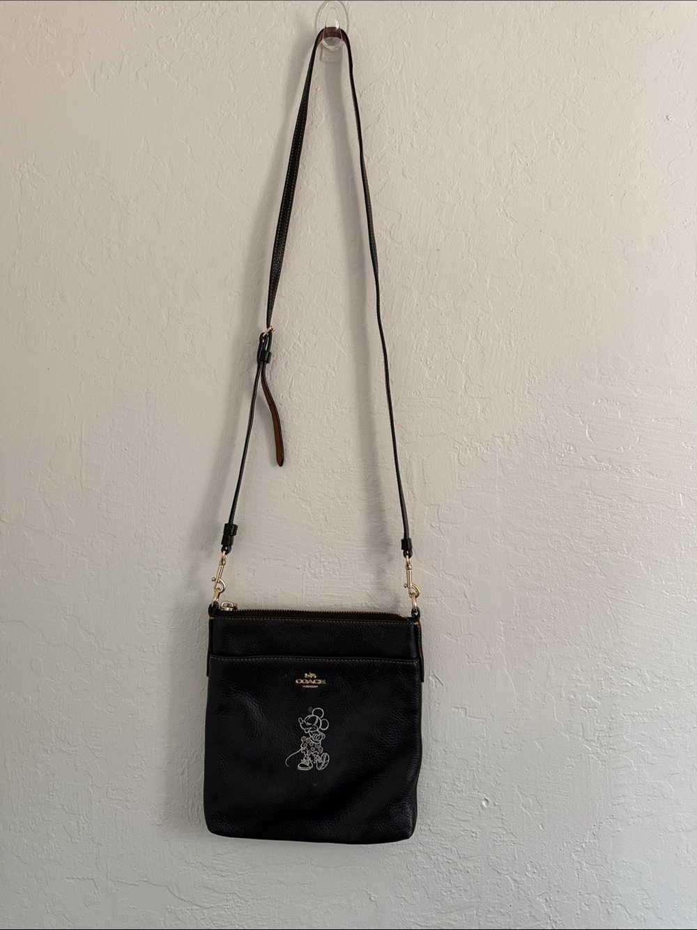 Coach Black Leather Crossbody with Minnie Mouse Sketch